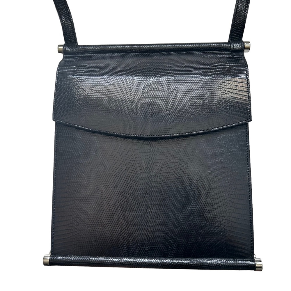 Vintage Andrea Pfister Black Leather Hinged Hand Bag